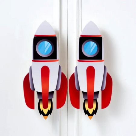 Handcrafted Acacia Wood Rocket Cupboard Handles Set